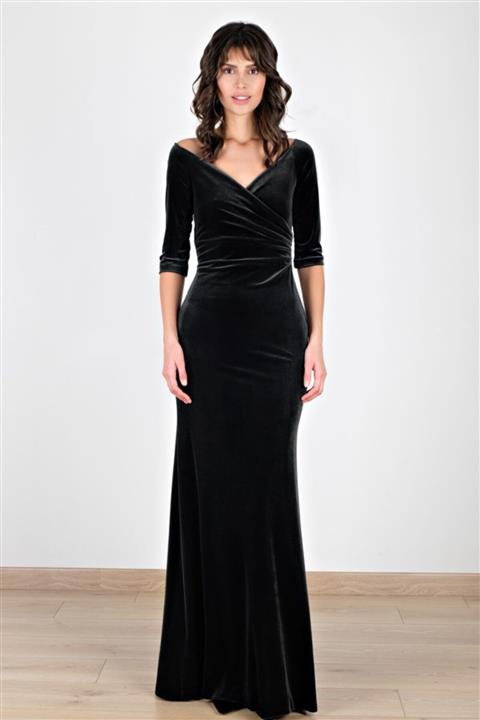 Spazio Kadın Siyah Brylee Uzun Kadife Abiye