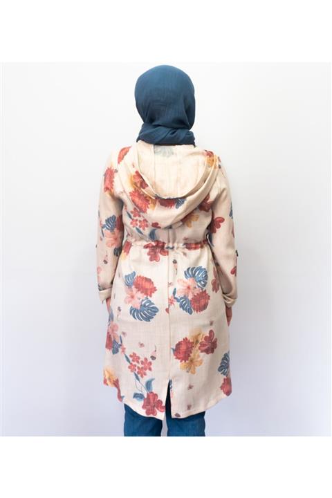 LOREEN FASHİON Kadın Kırmızı Yaprak Desenli Hırka