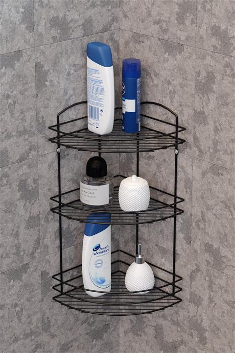 Teknotel Üç Katlı Banyo Duş Köşe Rafı Siyah Bk033