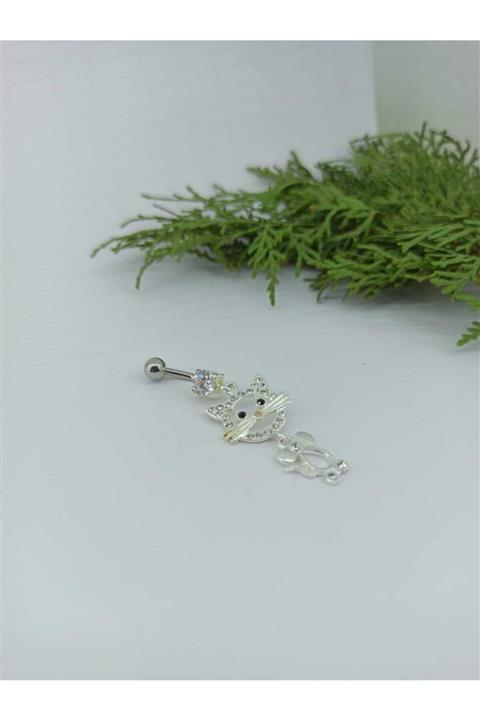 Simge Gümüş 925 Ayar Gümüş Göbek Piercing (CİLDE GELEN KISIM CERRAHİ ÇELİK)