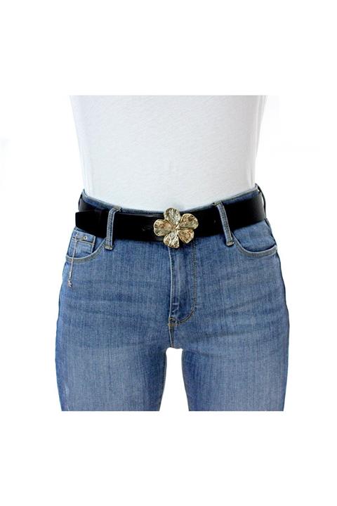 Livize Kadın Siyah Hakiki Deri Papatya Toka Kemeri En 4 cm