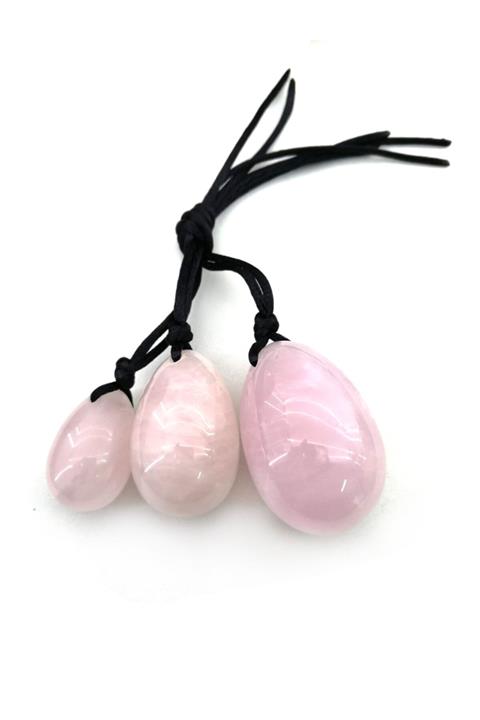 OSMANLI DOĞAL TAŞ Yoni Yumurtası 3'lü Pembe Kuvars Set