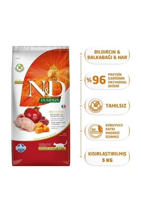 N&D Tahılsız Bıldırcın Etli Balkabaklı Kısırlaştırılmış Kedi Maması - 5 kg
