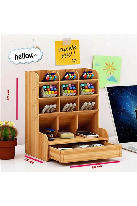 Ahşap Pusula Masaüstü Kalemlik Organizer