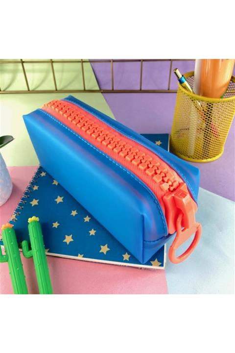 Şeker Ofisi Büyük Fermuarlı Silikon Kalemlik Mavi