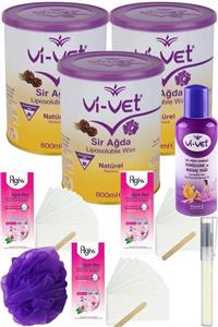 Vivet Natürel Konserve Sir Ağda Seti 800ml 3lü + Yağ + Bez + Lif + Kalempar/ Ağda Seti 9 Parça