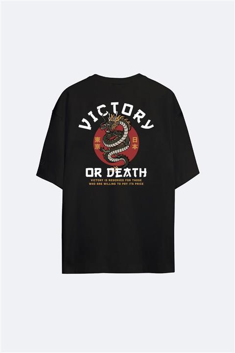 Oksit Unisex Siyah Victory Dragon Baskılı Oversize T-Shirt