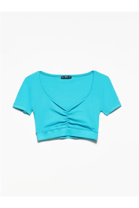 Dilvin 3802 Kalp Yaka Crop Top