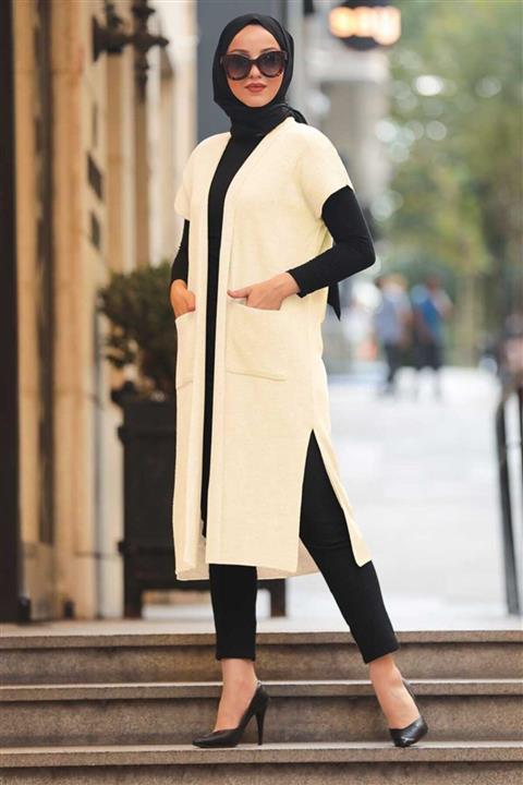 Neva Style Cepli Ekru Tesettür Triko Yelek 21920e