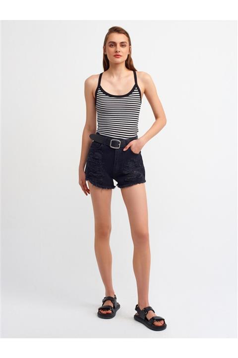 Dilvin KadınLazerli Siyah Kısa Şort- 4383