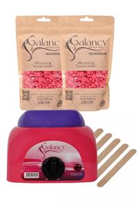 Galancy 2 Adet 250 gr Titanyum Soyulabilen Boncuk Ağda Ayarlı Ağda Isıtıcı Makine 5 Adet Spatula Seti