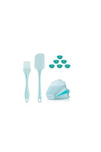 Vi Caro Silikon Fırın Tutacağı Fırça Spatula Ve 6'lı Kek Kalıbı Mint Set