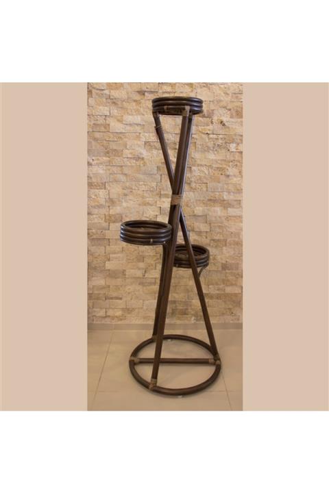 Adalı Bambu Rattan Üçlü Çiçeklik Kahverengi