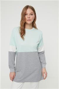 Trendyol Modest Gri Bisiklet Yaka Renk Bloklu Örme Sweatshirt TCTSS22TW0013