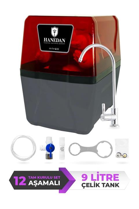 Hanedan Hbox 12 Aşama 80 Gpd Membranlı 9litre Tanklı Kapalı Kasa Su Arıtma Cihazı Kırmızı Şeffaf Kasa (017)