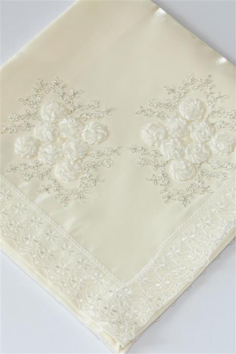 Çeyiz Diyarı Saten Güpürlü Gülbuse Bohça Krem