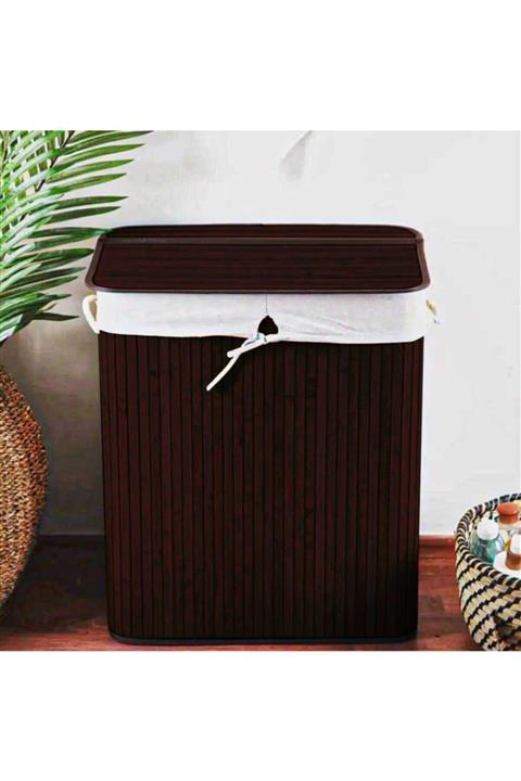 Şahane Pazar Porsima Katlanabilir Bambu 2 Bölmeli Çamaşır Sepeti Kahve Pr33323 Fma03159