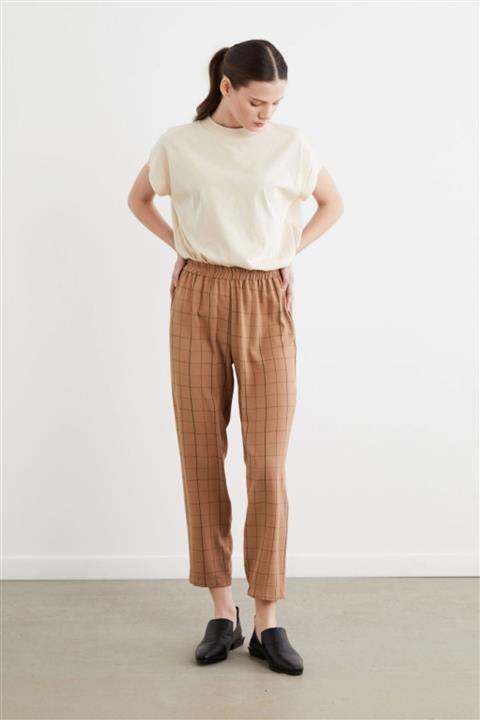 TERZİ DÜKKANI Ekose Krep Pantolon Taba
