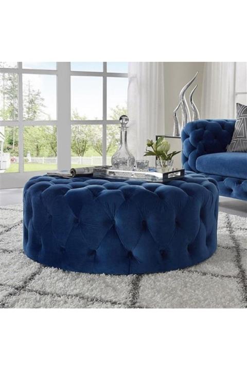 ERİZA 90x90cm Yuvarlak Chester Puf (mavi)