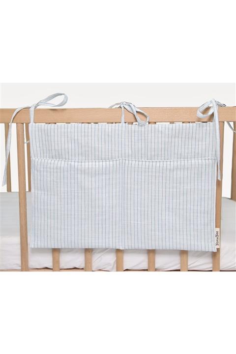 Bona Bee Home Vintage Mavi Çizgili Beşik Yanı Organizer