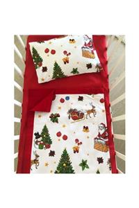 Muslinbabies Yılbaşı Desenli Noel Babalı Set Bebek Battaniyesi Çarşafı Ve Yastık Kılıfı