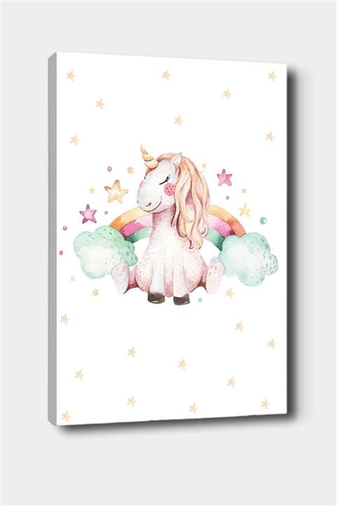 Else Halı Else Unicorn Atlı Bulutlu Desenli Dekoratif Çocuk Bebek Odası Kanvas Tablo 50x70 Cm