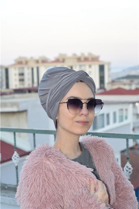 Amisos Bone Şal Hazır Tesettür Giyim Dolama Bone Modeli Hazır Gri Renk