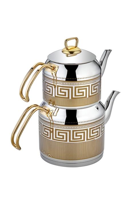 SILA Zeugma Dekorlu Gold Demlik Çaydanlık Takımı 6 Litre
