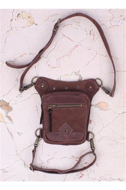 Crow'sRoom Handmade Deri Bel Ve Bacak Çantası (KÜÇÜK MODEL KAHVERENGİ)
