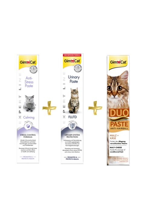Gimcat Anti-stress Paste 50gr + Urinary Paste Kedi Macunu 50gr + Duo Paste Peynirli Malt Kedi Macunu 50gr
