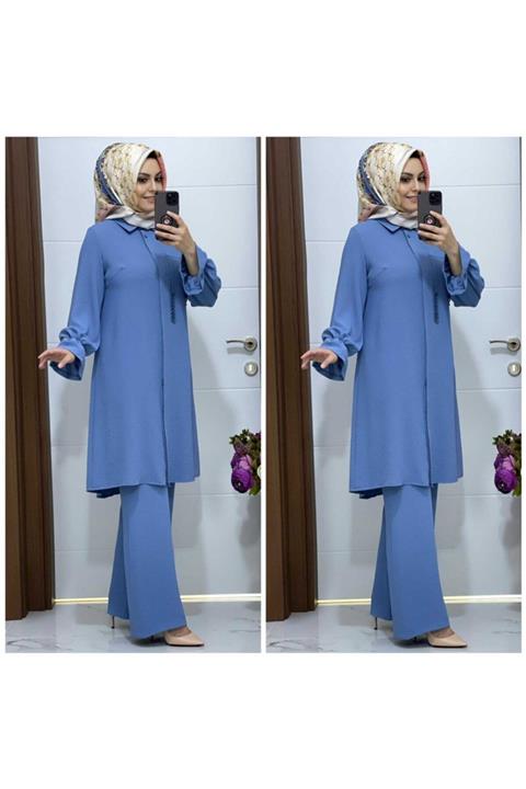 modasura 7085 K 20 Indigo Tunik Pantolon Takım