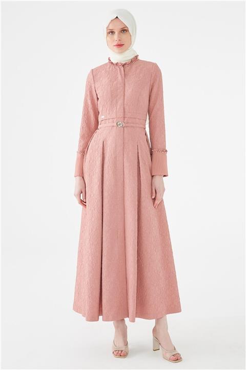 Zühre Gül Kurusu Kemer Tokalı Inci Işlemeli Pardesü 9981