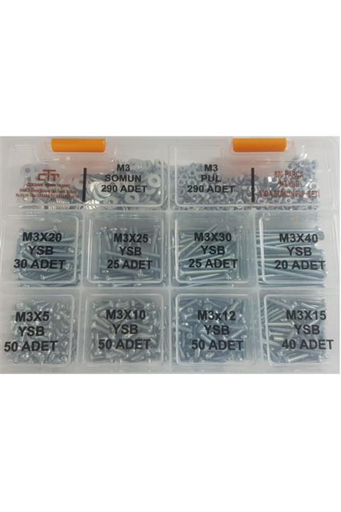 CEKSAN M3 Ysb Vida -somun-pul Seti 870 Adet - Metrik 3mm Boy 5-10-12-15-20-25-30-40mm-organizer Kutulu