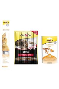 Gimcat Multi Vitamin Paste 100 gr + Sticks Tavuklu 20 gr + Multi Vitamin Tabs 40 gr Kedi Ödülü