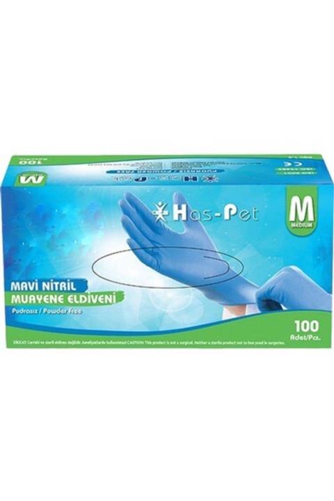 HasPet Mavi Nitril Pudrasız Muayene Eldiveni 20x100’lü Medium Beden