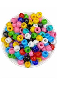 Hedef Bijuteri Geniş Delikli 11x8 Mm Karışık Renkli Plastik Yassı Silindir Model Boncuk (50gr, 80 Adet)