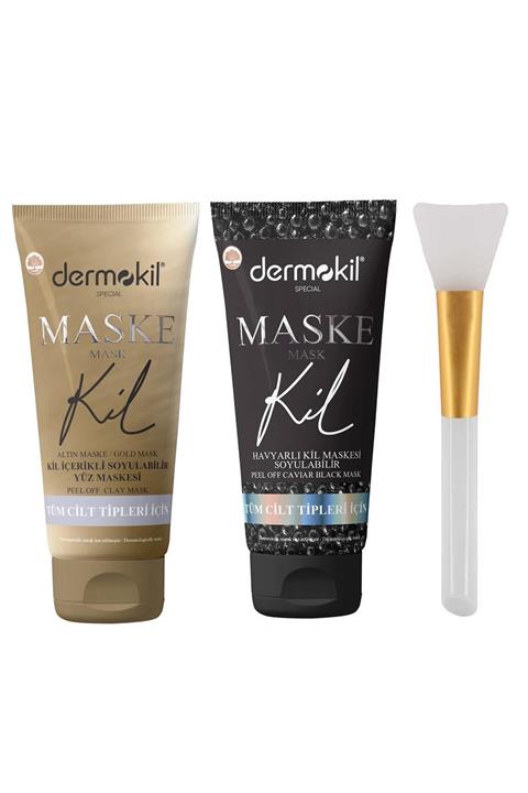 Dermokil Havyarlı Siyah Soyulabilir Kil Maskesi Gold Altın Soyulabilir Kil Maskesi Maske Sürme Aparatı