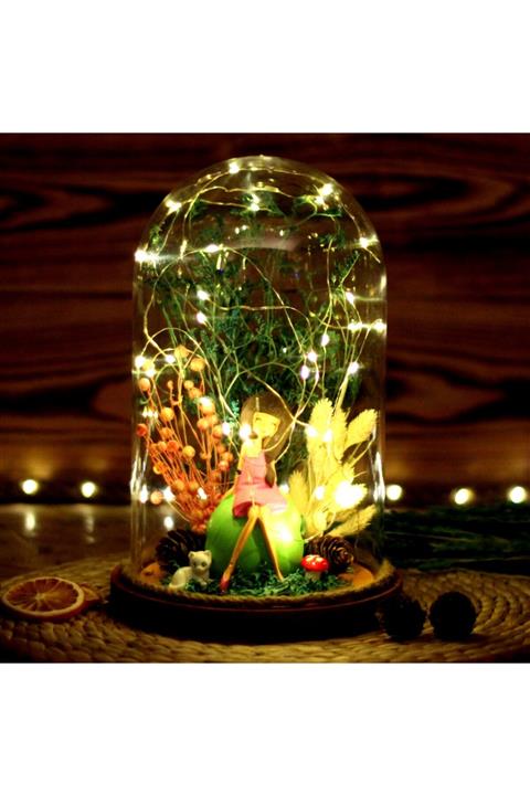 Murat Hediyelik Ters Fanus Teraryum Peri Ledli Huzur Bahçesi Elma Meyveli Tatlı Kız