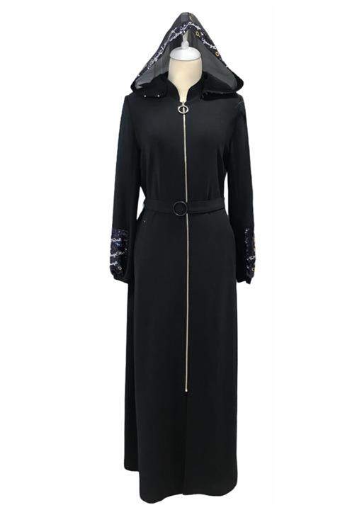 Zühre Organze Pul Payet Detaylı Siyah Pardesü