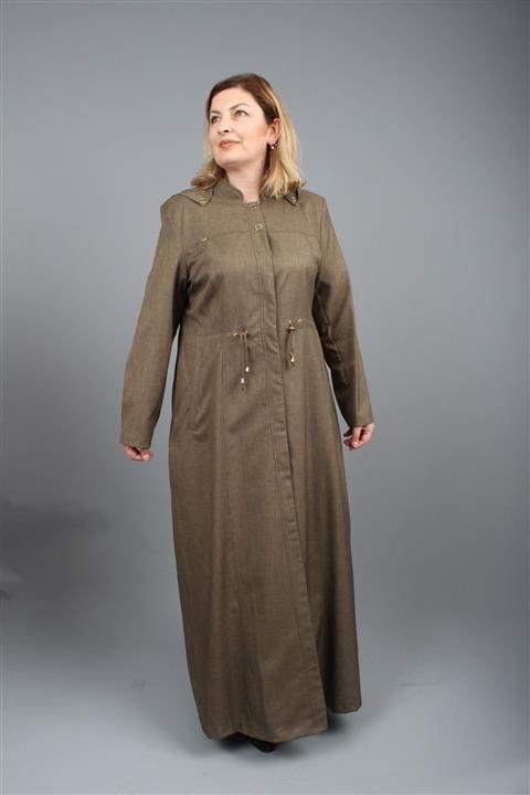 GLR&GYM Ebru Büyük Beden Haki Keten Mevsimlik Pardesü