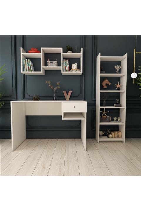 Bimossa U7140 Berlin Raflı Kitaplıklı Çalışma Masası Beyaz