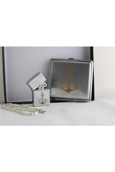 Hobi Tuning Sigara Tabakası, Çakmak Ve Tesbih Seti Çapa Desenli