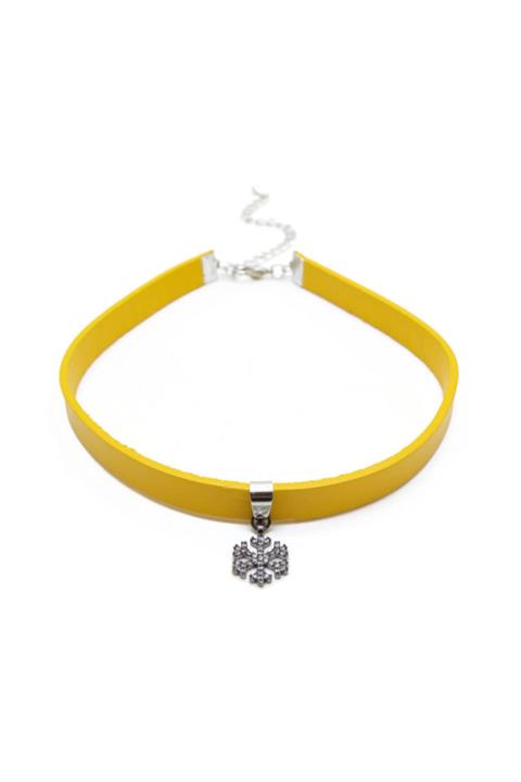 takıperest Sarı Deri Zirkon Uçlu Tasma Choker Kolye