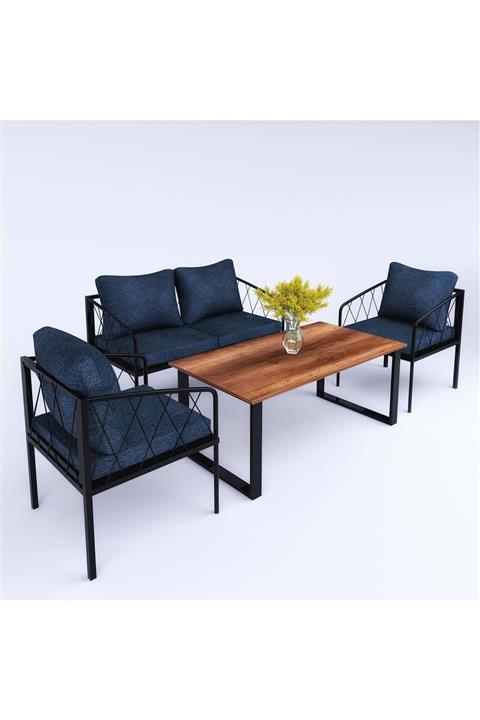 Theia Tasarım Mavi Kanepe Seti Venedik Sedir ve Sehpa