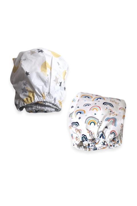 Bebek Özel Pamuk Bebek Çocuk Lastikli Çarşaf 70x170 2 Adet Sarı Ay Ve Gökkuşağı