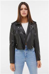 Bershka Kadın Siyah Suni Deri Biker Ceket 01219644