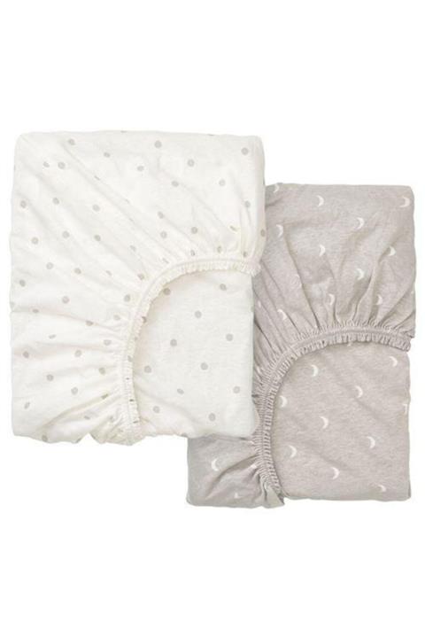 IKEA Lenast Lastikli Çarşaf Seti, Beyaz-kahverengi - 2li Paket