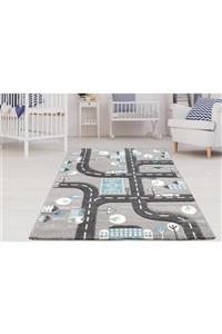 DEMTER CARPET Kids Yol Desenli Oymalı Gri Çocuk Halısı 68a