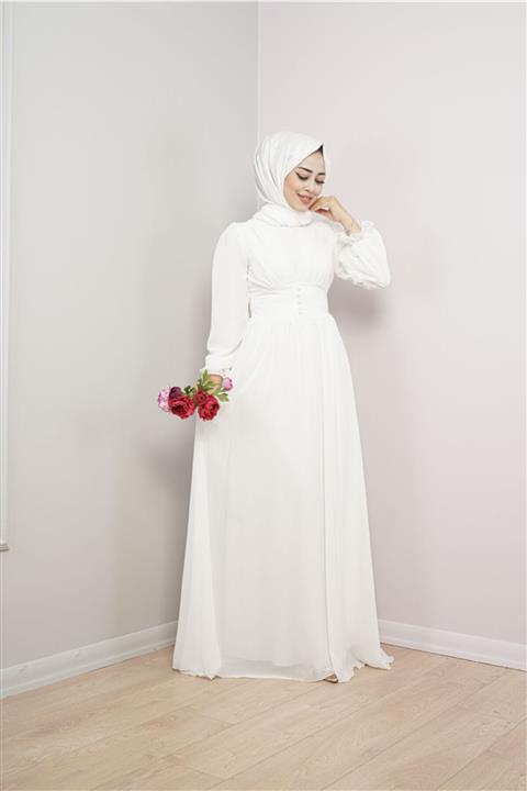 KAMİL KESKİN Düğme Detaylı Şifon Abiye