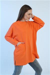 HY Design Kadın Turuncu Cepli Oversize Sweatshirt